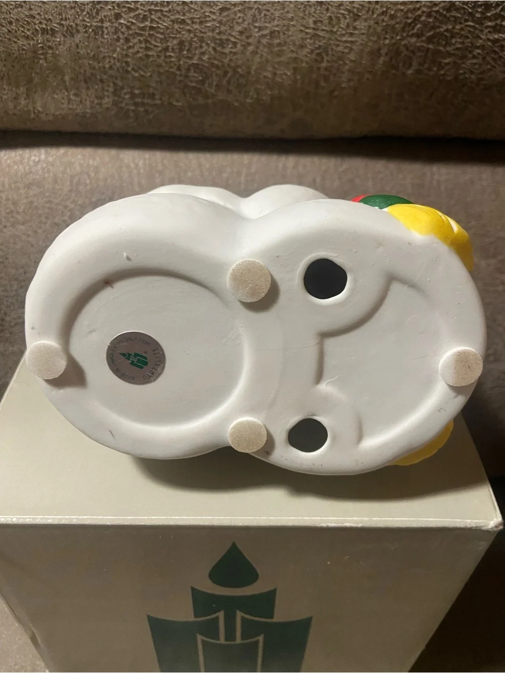 Snowman PartyLite Tea light Holder - White with Green, Red & Yellow Accents VTG